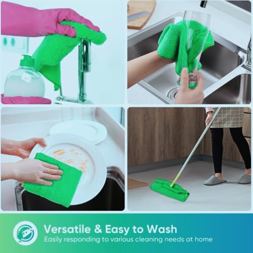 Showstopper Microfiber Cleaning Cloths for Kitchen & Home – Green, Pack of 10, 30x30cm, 250 GSM, Ultra Soft, Streak-Free, Lint-Free, Washable Kitchen Towel, Dusting Cloth and Car Cleaning Cloths - Image 5