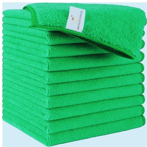 Showstopper Microfiber Cleaning Cloths for Kitchen & Home – Green, Pack of 10, 30x30cm, 250 GSM, Ultra Soft, Streak-Free, Lint-Free, Washable Kitchen Towel, Dusting Cloth and Car Cleaning Cloths - Image 1