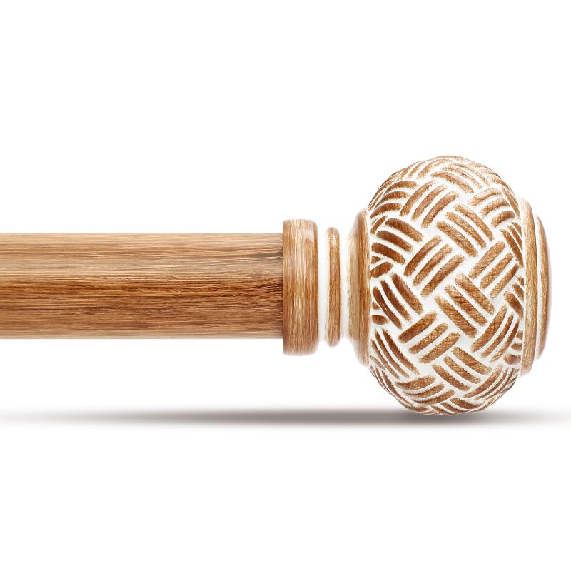JRZOO Boho Curtain Rods for Windows 48 to 84 Inches, Decorative 1'' Diameter Heavy Duty Adjustable Rustic Farmhouse Drapery Pole with Imitation Wood Grain Finials, Size: 30''-88'' - Image 1
