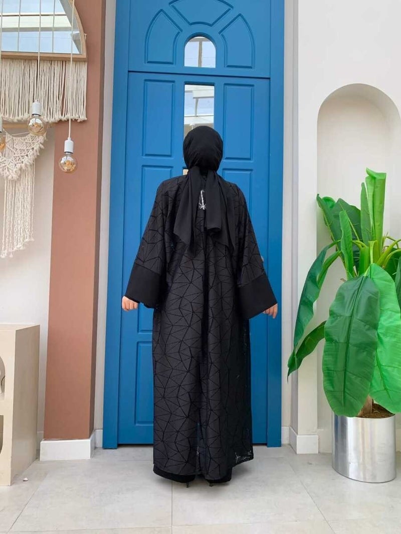 Bym Fashion Bym Lace Abaya Waist Belted Pocket Detailed Jumpsuit Set 3782 Black - Image 3