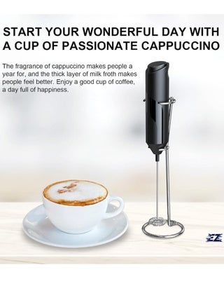 Electric Milk Frother Handheld with Stainless Steel Stand - Battery Powered Foam Maker, Whisk Drink Mixer for Coffee, Frappe, Latte, Matcha, Hot Chocolate - Easy-to-Use, Portable, Quick Frothing, Perfect for Home and Office (Black) - pzsku/Z6A6D0CE4F098C175B697Z/45/_/1739985699/888e855d-d4a4-46bb-a17d-a2ec1db054aa