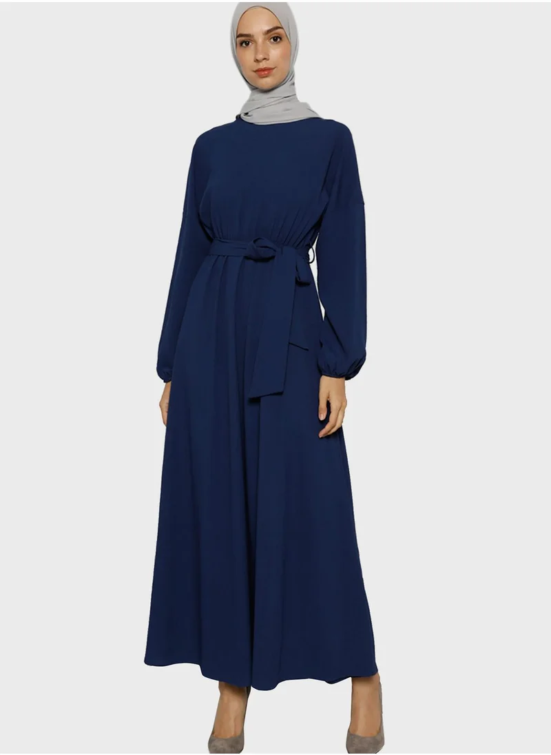 Tavin by Modanisa Balloon Sleeve Belt Detail Dress