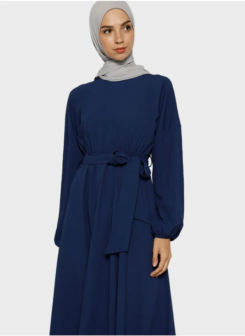 Tavin by Modanisa Balloon Sleeve Belt Detail Dress