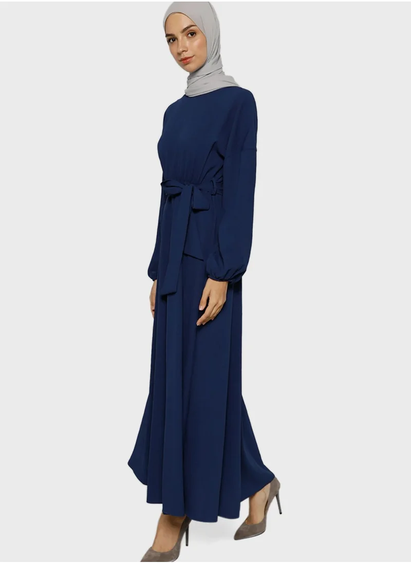 Tavin by Modanisa Balloon Sleeve Belt Detail Dress