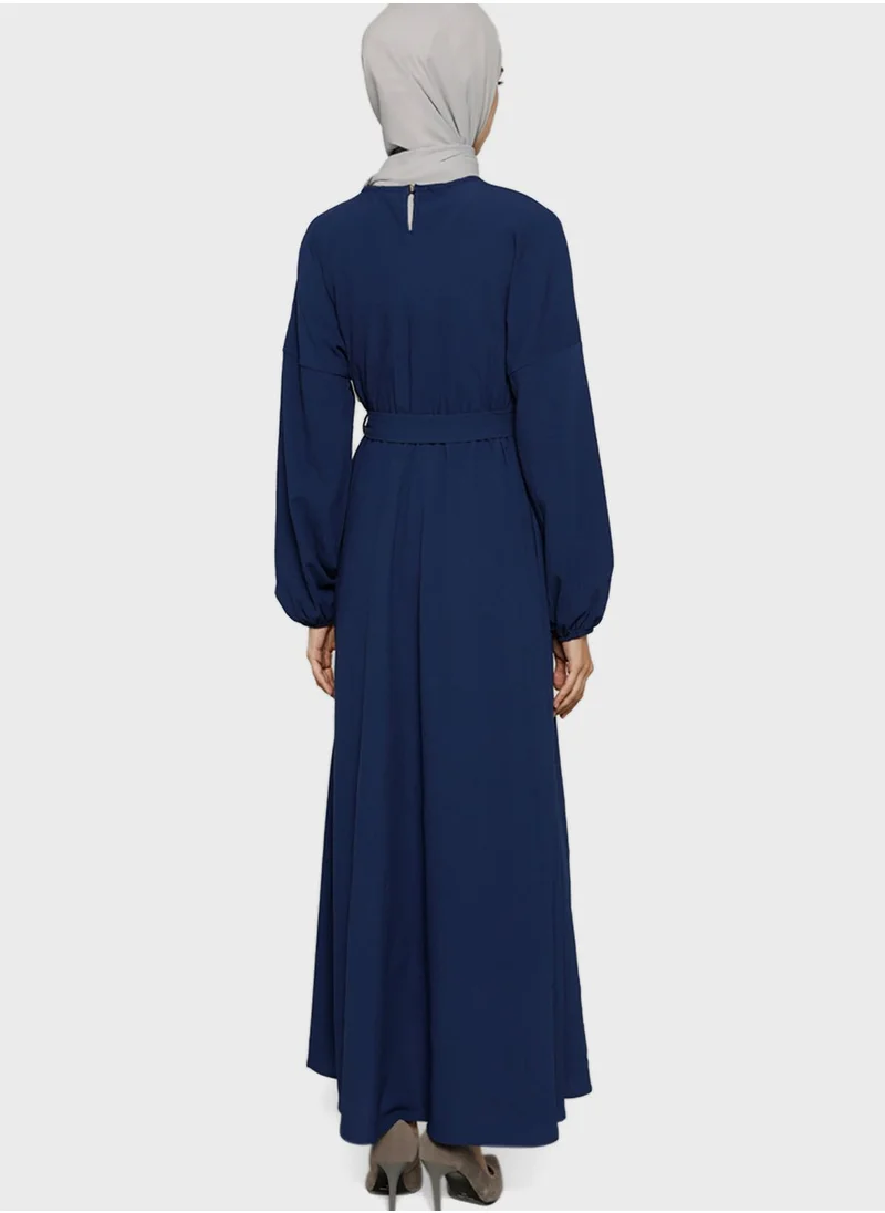 Tavin by Modanisa Balloon Sleeve Belt Detail Dress