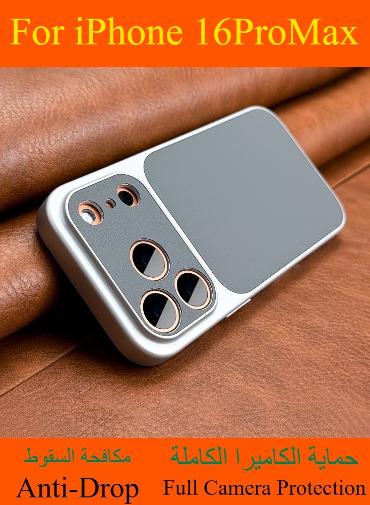 Dili Apple Grey iPhone Case iPhone 16 Pro Max Luxury Upgrade Can Immediately Become 17 Series Retro Faux Leather Phone Case Compatible with iPhone Apple iPhone Case Large Window Camera Shockproof Soft Border Hard Cover - Image 1