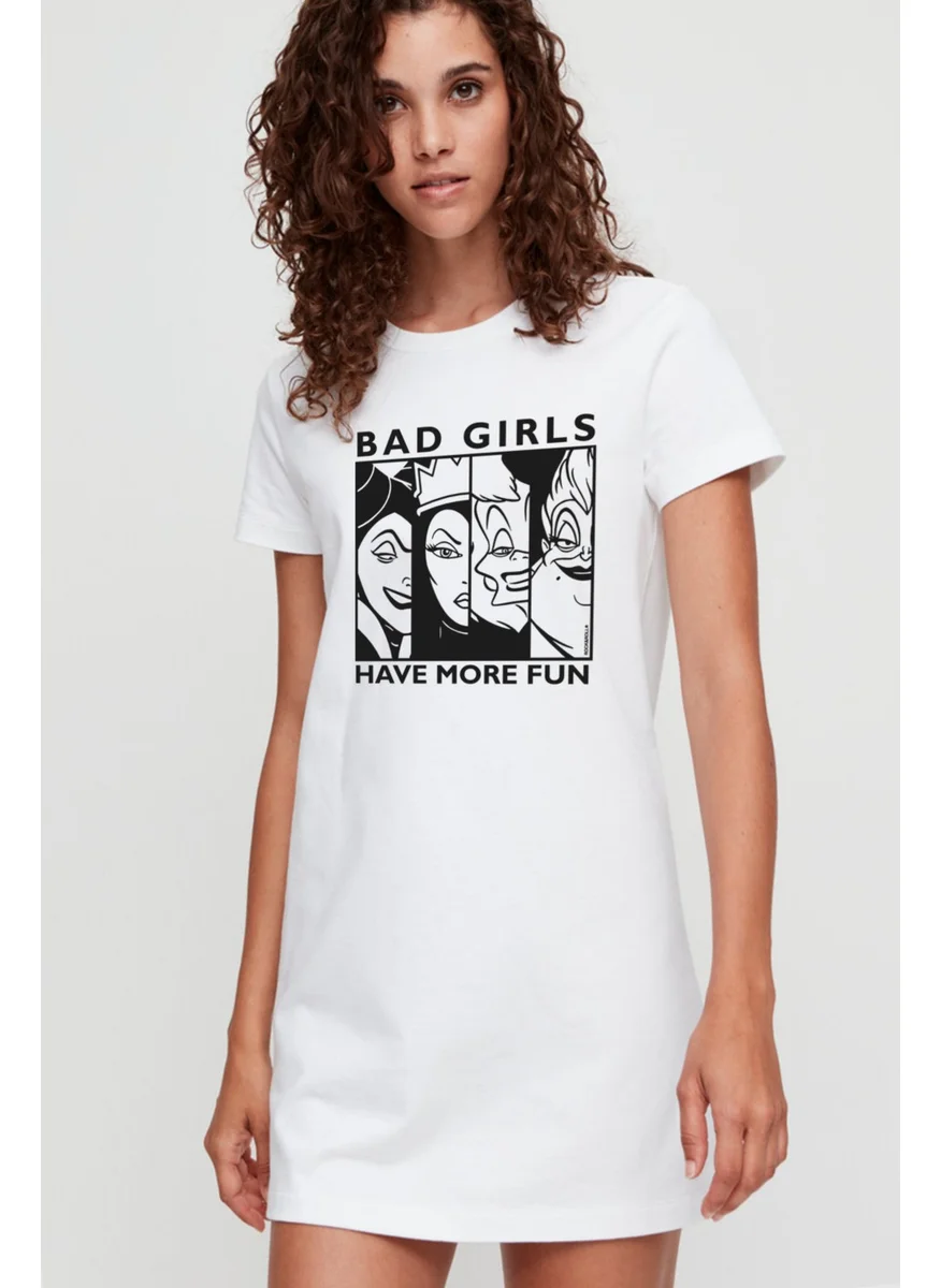 Rock&Roll Fun Women White Short Sleeve Cotton T-Shirt Dress