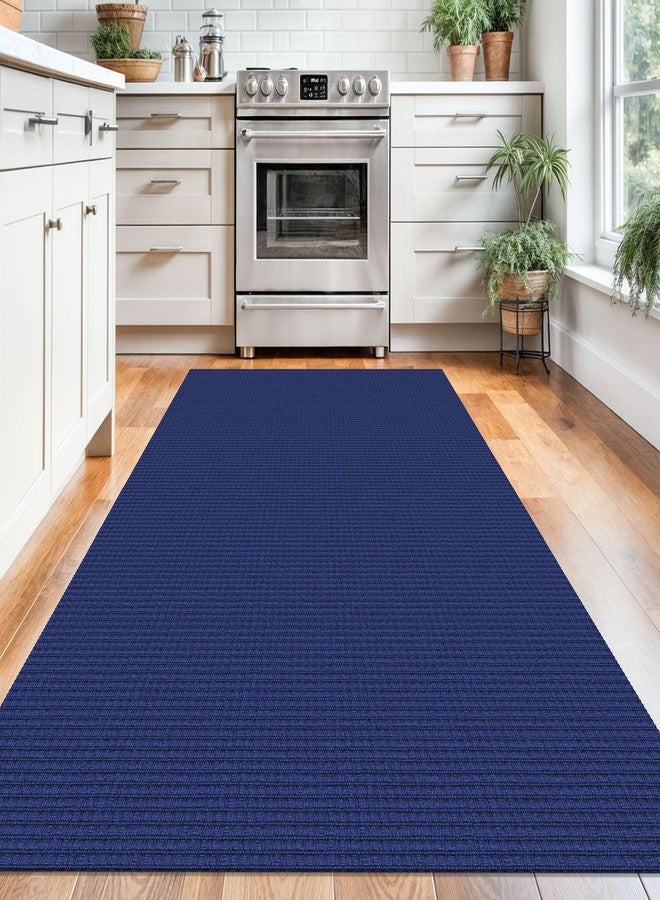 KOZYFLY Washable Area Rug 4x6 ft Non Slip Rubber Backed Living Room Rugs Braided Woven Cotton Kitchen Rugs Indoor Entryway Rug Floor Carpet for Dining Living Room Bedroom, Royal Blue/Navy - Image 2