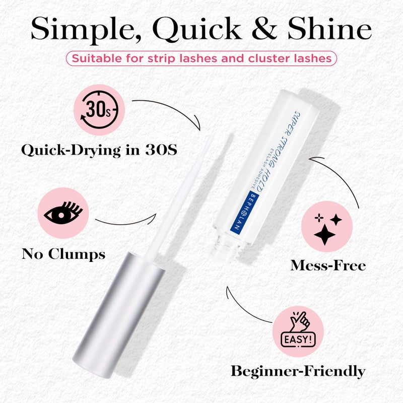 BEPHOLAN Sensitive Eyelash Glue, Super Strong Hold for False Eyelashes, Lash Glue, Eyelash Adhesive, Latex Free, Suitable for Sensitive Eyes, Waterproof, White 0.176 oz - Image 3