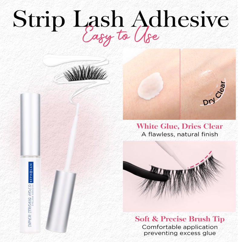 BEPHOLAN Sensitive Eyelash Glue, Super Strong Hold for False Eyelashes, Lash Glue, Eyelash Adhesive, Latex Free, Suitable for Sensitive Eyes, Waterproof, White 0.176 oz - Image 2