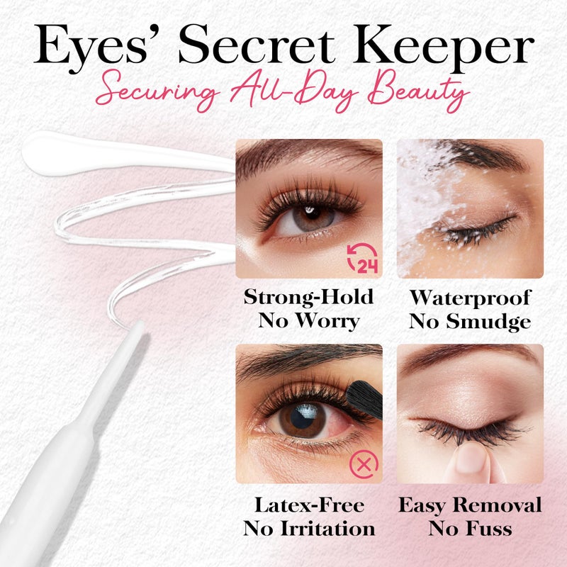 BEPHOLAN Sensitive Eyelash Glue, Super Strong Hold for False Eyelashes, Lash Glue, Eyelash Adhesive, Latex Free, Suitable for Sensitive Eyes, Waterproof, White 0.176 oz - Image 4