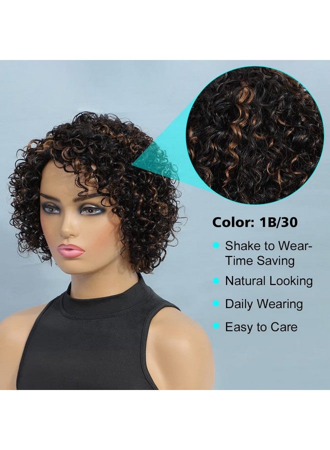 UDU Ombre Curly Wig Human Hair Wigs For Black Women Glueless Wigs Human Hair Short Curly Wigs For Black Women Wigs Human Hair Highlighted Piano Color Side Part Short Curly Wigs For Older Women (P1B/30) - Image 4
