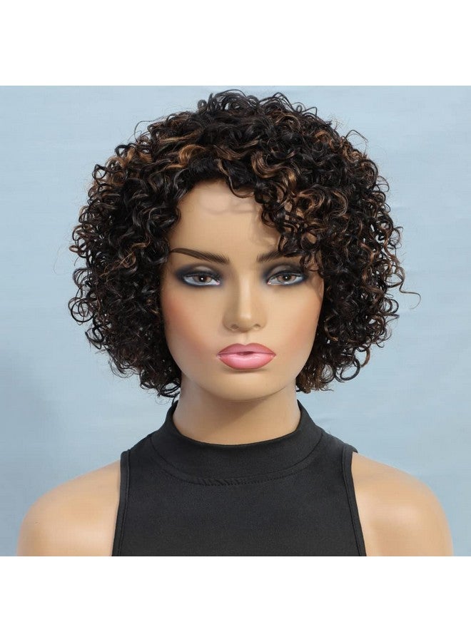UDU Ombre Curly Wig Human Hair Wigs For Black Women Glueless Wigs Human Hair Short Curly Wigs For Black Women Wigs Human Hair Highlighted Piano Color Side Part Short Curly Wigs For Older Women (P1B/30) - Image 2