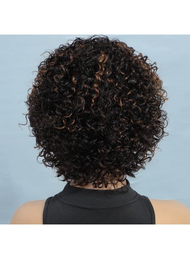 UDU Ombre Curly Wig Human Hair Wigs For Black Women Glueless Wigs Human Hair Short Curly Wigs For Black Women Wigs Human Hair Highlighted Piano Color Side Part Short Curly Wigs For Older Women (P1B/30) - Image 5