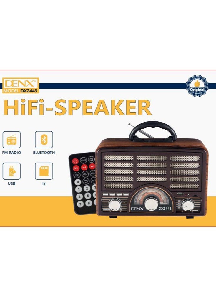 Denx Rechargeable HI-FI Radio with Remote Control, Large Capacity Battery, Portable, Retro Style FM Radio, Support Bluetooth, SD Card Slot, USB and AUX Port  - Image 2