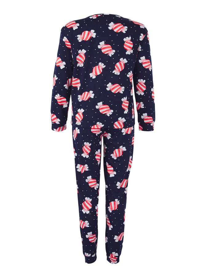 trendyol Navy Blue 100% Cotton Fun Candy Printed Knitted Pajamas Set - Image 5