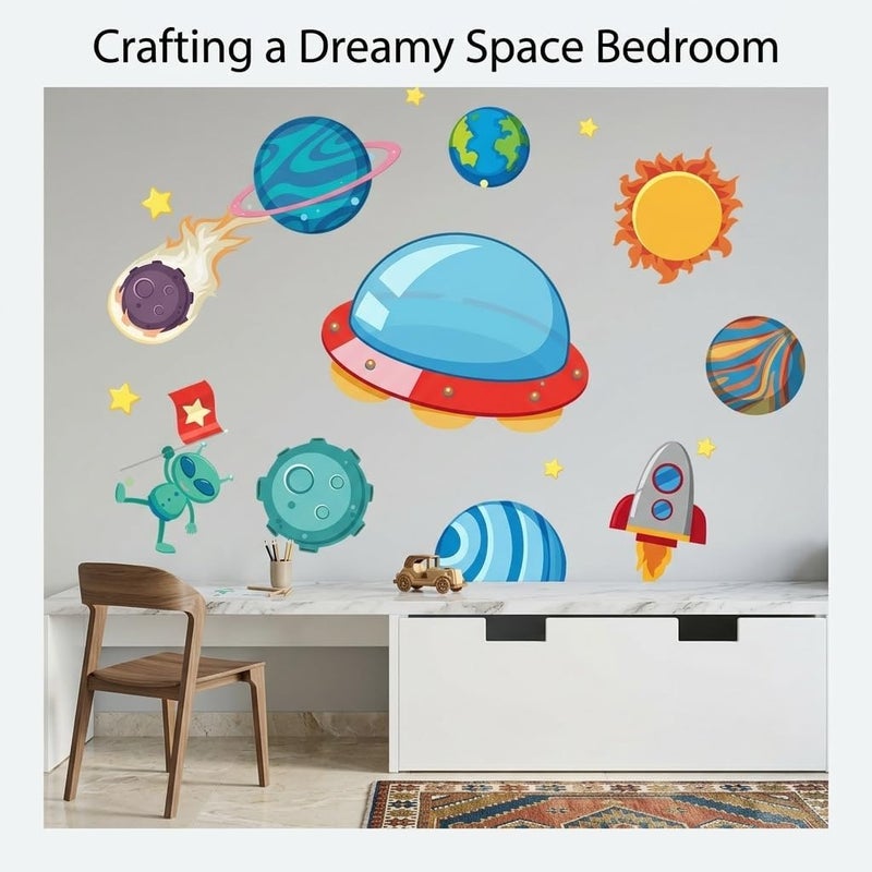 ARS Outer Space Wall Stickers for Kids Bedroom, Planet & Rocket Wall Decals for Nursery Decor, Solar System Astronaut Wall Art for Playroom, No-Residue Self-Adhesive Wall Art (30 x 60cm) - Image 3