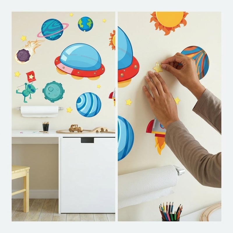 ARS Outer Space Wall Stickers for Kids Bedroom, Planet & Rocket Wall Decals for Nursery Decor, Solar System Astronaut Wall Art for Playroom, No-Residue Self-Adhesive Wall Art (30 x 60cm) - Image 4