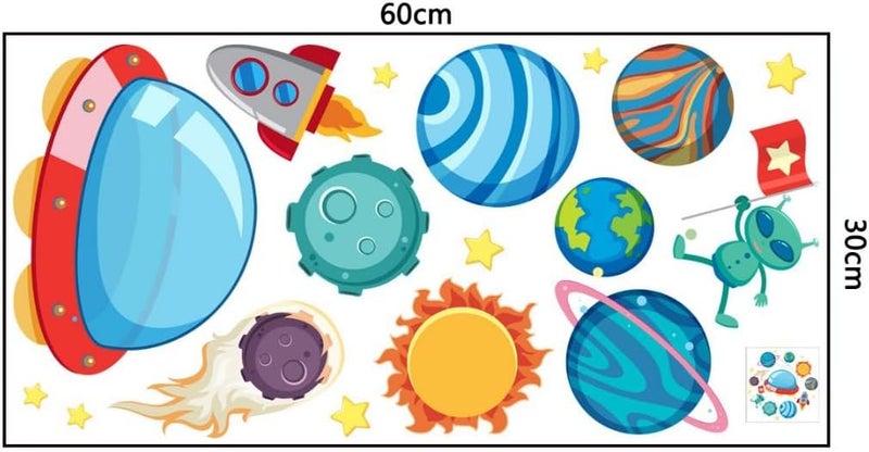 ARS Outer Space Wall Stickers for Kids Bedroom, Planet & Rocket Wall Decals for Nursery Decor, Solar System Astronaut Wall Art for Playroom, No-Residue Self-Adhesive Wall Art (30 x 60cm) - Image 2