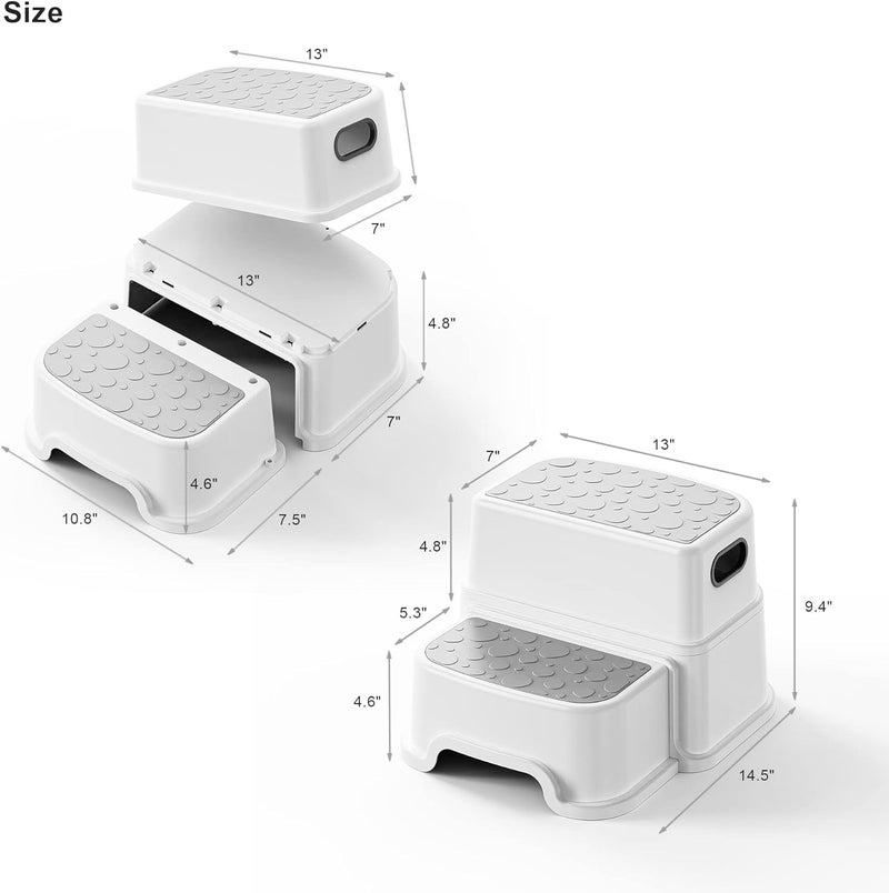 MIXEN 2 Step Stool for Kids Toddler for Toilet Potty Training Slip Resistant Soft Grip for Bathroom Kitchen Step Stool Dual Height Wide Two Step 1 Pack WhiteGrey - Image 4