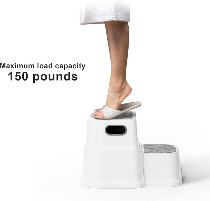 MIXEN 2 Step Stool for Kids Toddler for Toilet Potty Training Slip Resistant Soft Grip for Bathroom Kitchen Step Stool Dual Height Wide Two Step 1 Pack WhiteGrey - Image 2
