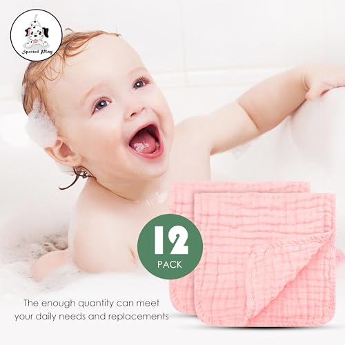 Spotted Play Muslin Burp Cloths 100% Cotton Large 20''x10'' Extra Soft and Absorbent Baby Wash Cloths Spit Up Rags - Baby Burping Cloth for Boys Girls Items(12 Pack Pink) - Image 5