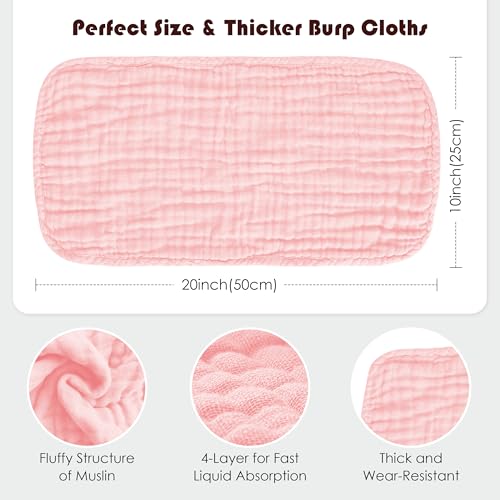 Spotted Play Muslin Burp Cloths 100% Cotton Large 20''x10'' Extra Soft and Absorbent Baby Wash Cloths Spit Up Rags - Baby Burping Cloth for Boys Girls Items(12 Pack Pink) - Image 4