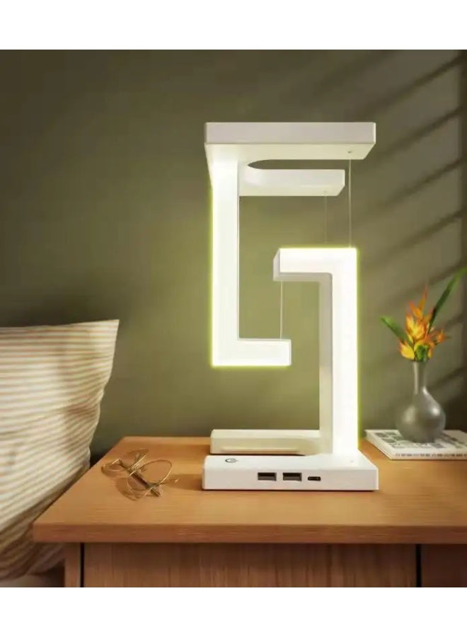 مصباح مكتبي LED هندسي حديث مع شاحن لاسلكي سريع مدمج وتحكم باللمس - Image 1