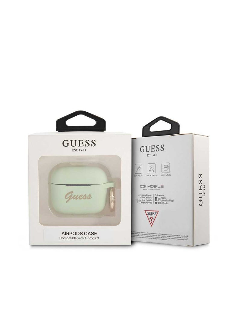 GUESS - Guess Airpods 3 Silicone Printed Script Logo With Ring Case, Scratch & Drop Resistant, Shock Absorption & Dustproof Protection - Green - Image 1
