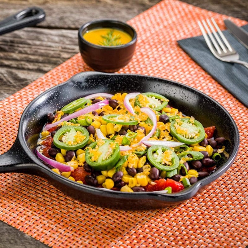 Restaurantware Voga 16 Ounce Melamine Serving Dishes 6 With Handle ShatterResistant Black Faux Cast Iron Skillets For Entrees Or Desserts - Image 3