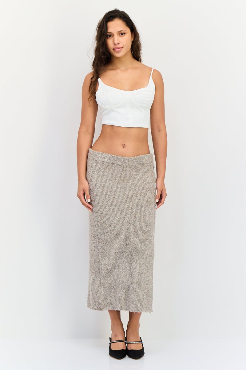 Bershka Women U-Neck Sleeveless Solid Crop Top, Off-White - Image 4