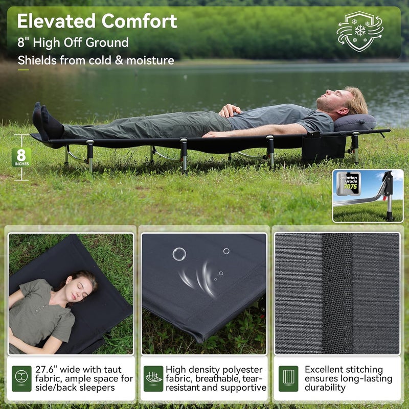 MARCHWAY Lightweight Folding Camping Cot Bed with Lever Lock - Portable and Compact for Outdoor Travel, Supports 330 lbs (Black) - Image 5