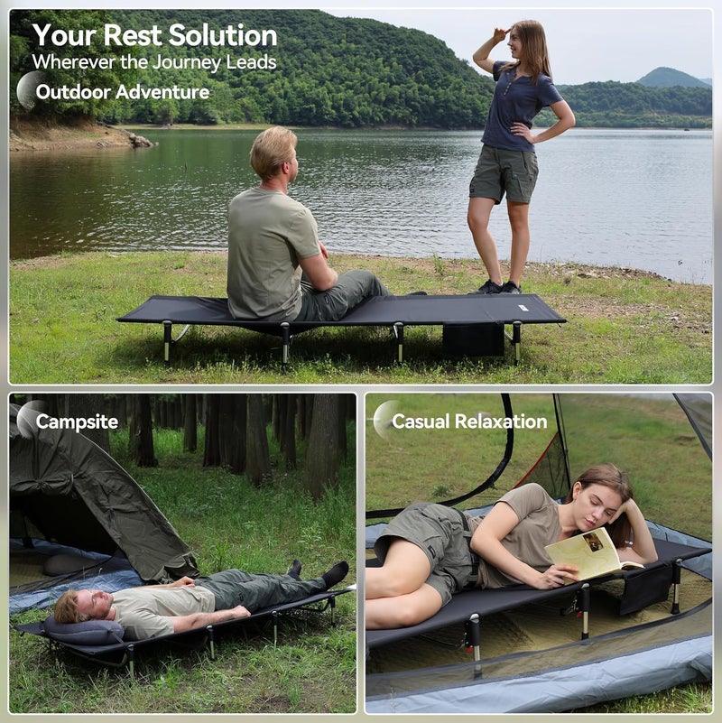 MARCHWAY Lightweight Folding Camping Cot Bed with Lever Lock - Portable and Compact for Outdoor Travel, Supports 330 lbs (Black) - Image 2