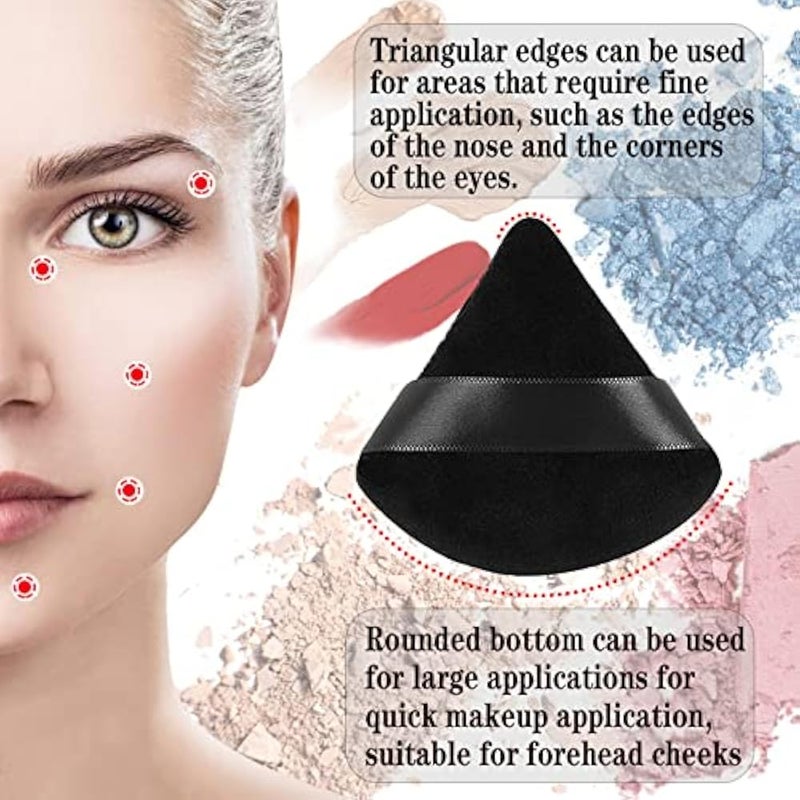 Makandup 2 Pieces Powder Puff Face Cosmetic 2.76 Inch Soft Triangle Puffs Washable Reusable Velour Cotton Setting Makeup Sponge for Under Eyes and Corners Body Loose Tool (Black), Pack of 1 - Image 3