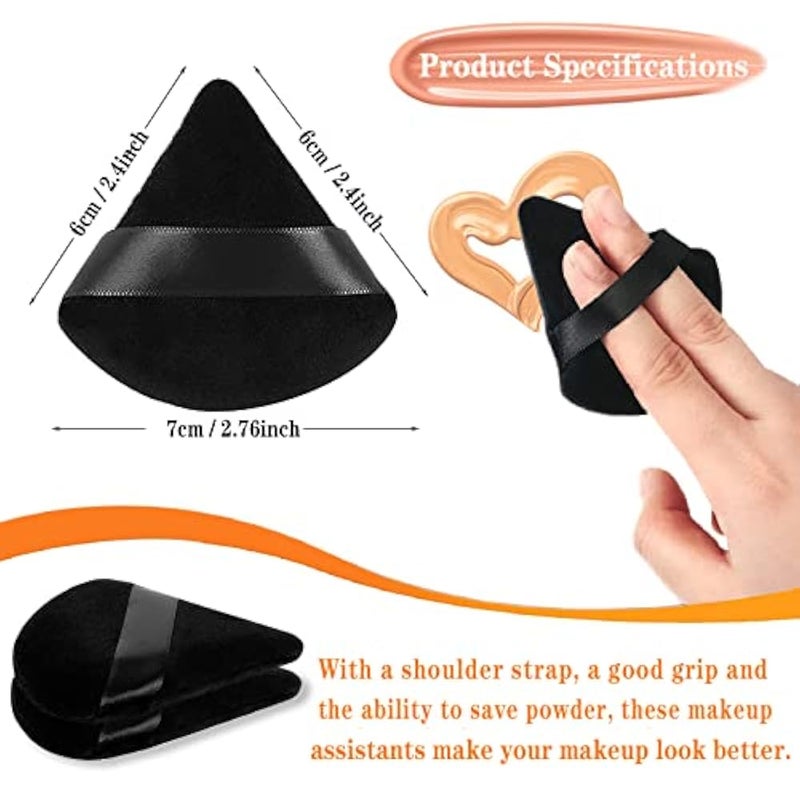 Makandup 2 Pieces Powder Puff Face Cosmetic 2.76 Inch Soft Triangle Puffs Washable Reusable Velour Cotton Setting Makeup Sponge for Under Eyes and Corners Body Loose Tool (Black), Pack of 1 - Image 2