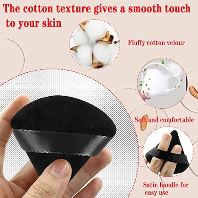 Makandup 2 Pieces Powder Puff Face Cosmetic 2.76 Inch Soft Triangle Puffs Washable Reusable Velour Cotton Setting Makeup Sponge for Under Eyes and Corners Body Loose Tool (Black), Pack of 1 - Image 4