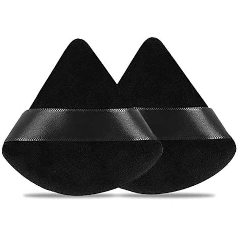 Makandup 2 Pieces Powder Puff Face Cosmetic 2.76 Inch Soft Triangle Puffs Washable Reusable Velour Cotton Setting Makeup Sponge for Under Eyes and Corners Body Loose Tool (Black), Pack of 1 - Image 1