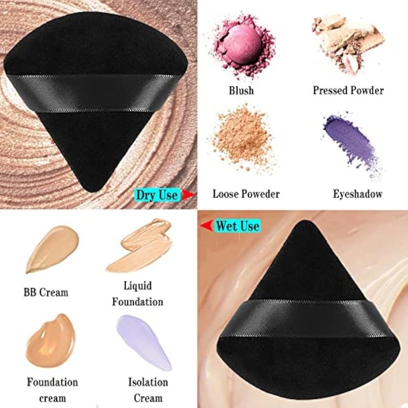 Makandup 2 Pieces Powder Puff Face Cosmetic 2.76 Inch Soft Triangle Puffs Washable Reusable Velour Cotton Setting Makeup Sponge for Under Eyes and Corners Body Loose Tool (Black), Pack of 1 - Image 5