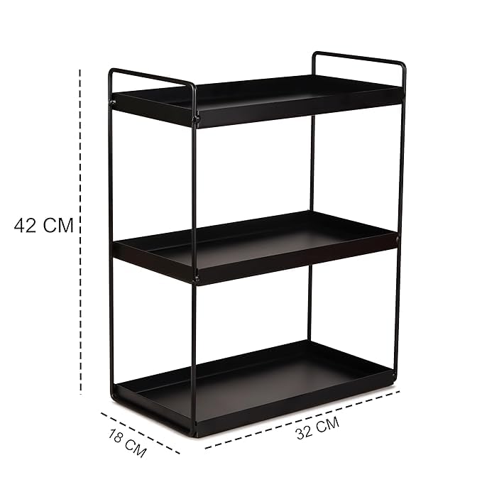 Cri8Hub Metal 3-Tier Bathroom Storage Home Kitchen Rack Countertop Multipurpose Organizer Vanity Tray Cosmetic & Makeup Storage Kitchen Spice Rack Standing Shelf Rack (Black, 3-Tier) - Image 5