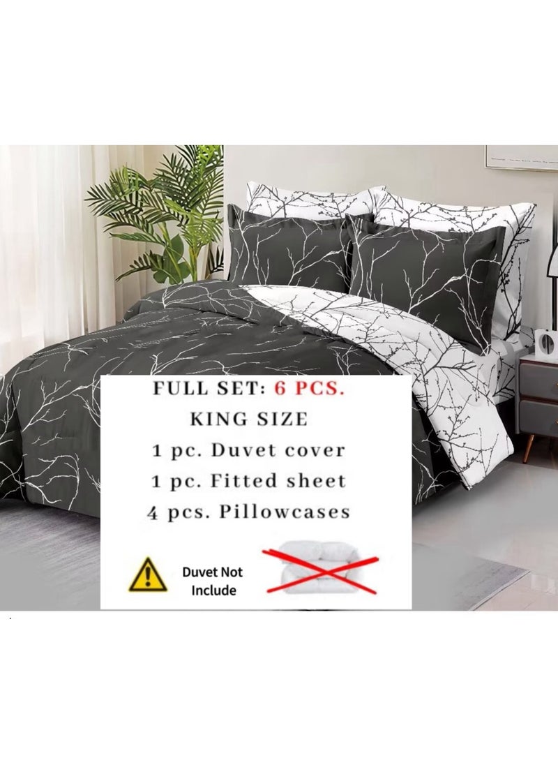 Generic DUOMA HOME cotton reversible duvet cover set (220×240），6-pcs set, with fit sheet and 4 pillow cases ,black white  - Image 3