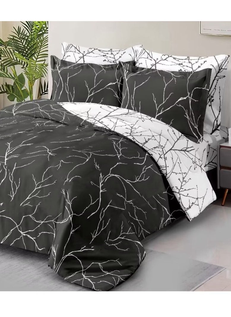 Generic DUOMA HOME cotton reversible duvet cover set (220×240），6-pcs set, with fit sheet and 4 pillow cases ,black white  - Image 1