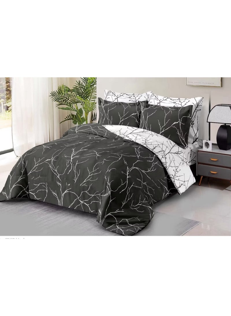 Generic DUOMA HOME cotton reversible duvet cover set (220×240），6-pcs set, with fit sheet and 4 pillow cases ,black white  - Image 2