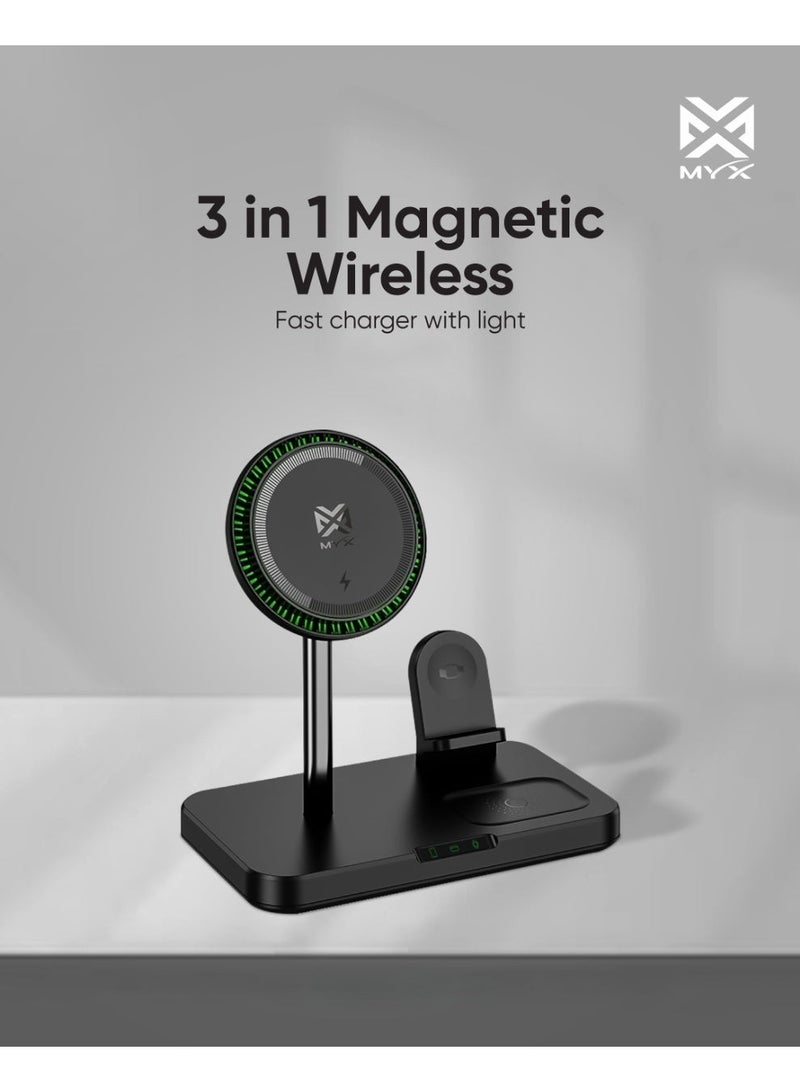 MYX TriFlux 3-in-1 Magnetic Wireless Fast Charger 15W | iOS/Android Compatibility | Smart Charging Technology - Image 1