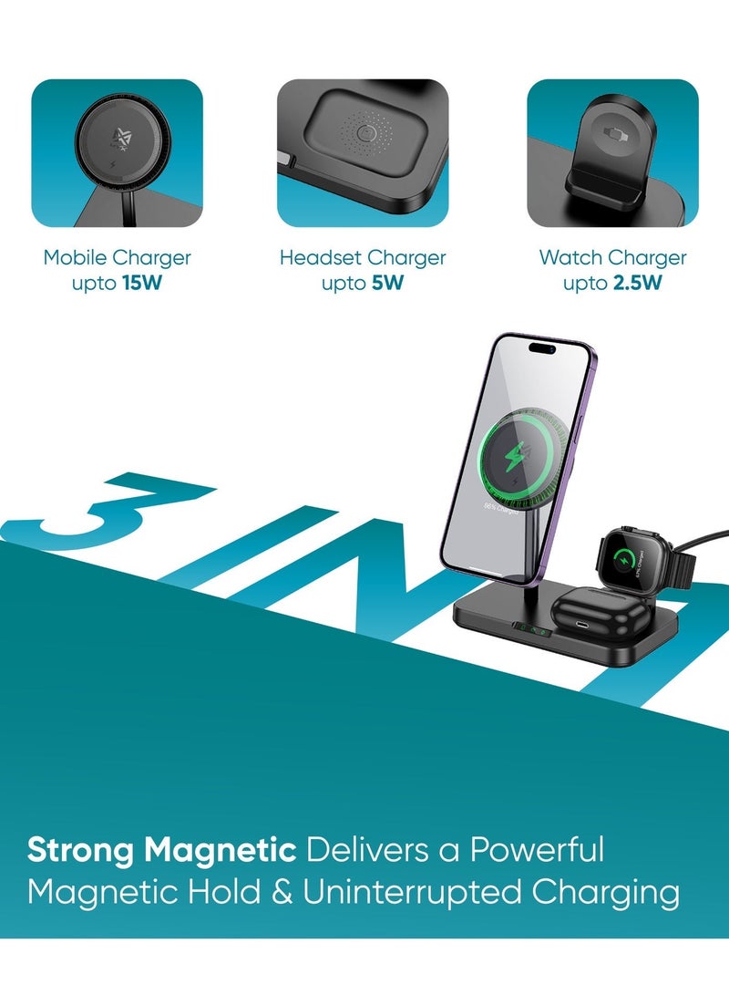 MYX TriFlux 3-in-1 Magnetic Wireless Fast Charger 15W | iOS/Android Compatibility | Smart Charging Technology - Image 3