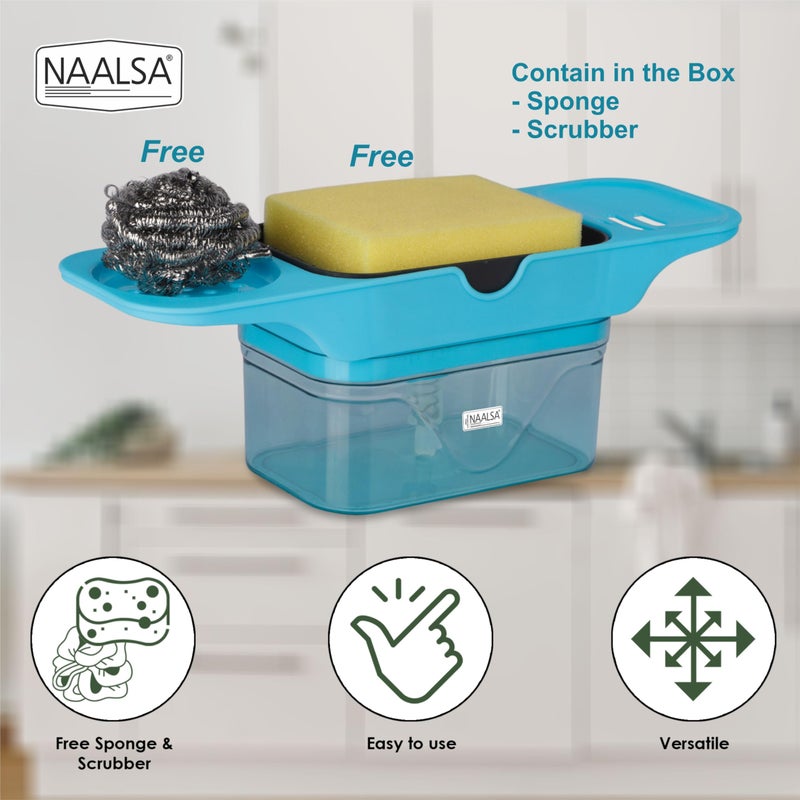NAALSA IKON Soap Dispenser for Kitchen Sink Bathroom Accessories Dishwasher Liquid Holder Liquid Dispenser Pump 400 ML with 1Pc Sponge & 1Pc Scrubber (IKON Soap Dispenser) - Image 4