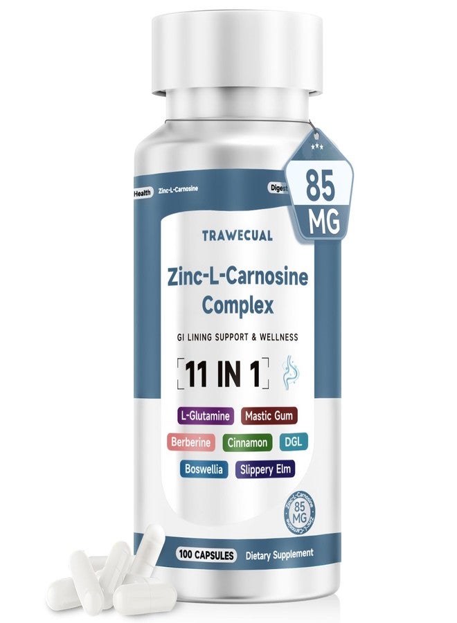 Trawecual Zinc L Carnosine Complex 85mg, 11-in-1 Digestive & Gut Health Support Supplement, with Soothing Herbal Extract Blend, L-Glutamine & Mastic Gum, 100 Capsules, Non-GMO, Vegan - Image 1