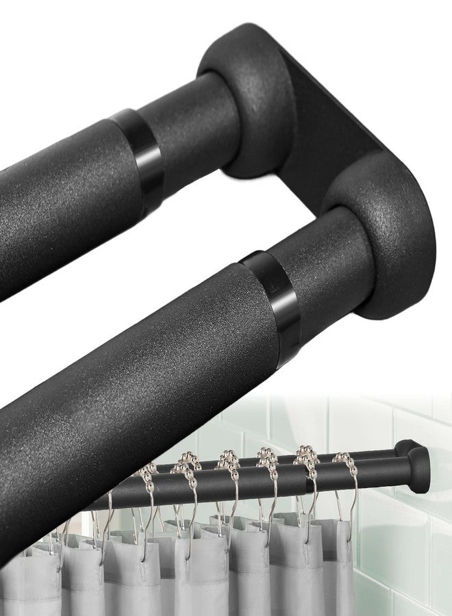 Pragmatist Double Shower Curtain Rod 27-47 Inches Wall Mounted Double Shower Curtain Rod Adjustable Curtain Rod for Bathroom Laundry Room Room Divider Kitchen, Black - Image 1