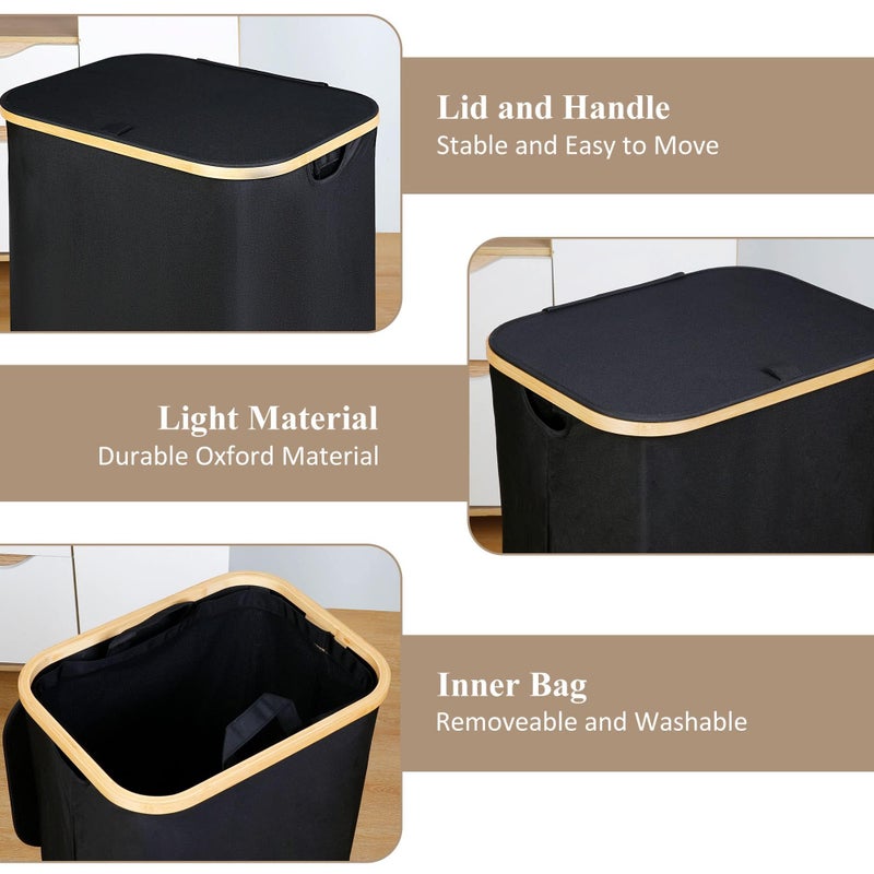 TRASSLE Laundry Basket with Lid, 110L Large Laundry Hamper with Handle and Lid, Collapsible Clothes Basket Organizer with Removable Inner Bag for Clothes Toys Towels (Black) - Image 5