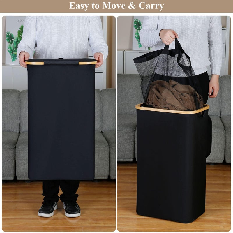 TRASSLE Laundry Basket with Lid, 110L Large Laundry Hamper with Handle and Lid, Collapsible Clothes Basket Organizer with Removable Inner Bag for Clothes Toys Towels (Black) - Image 2