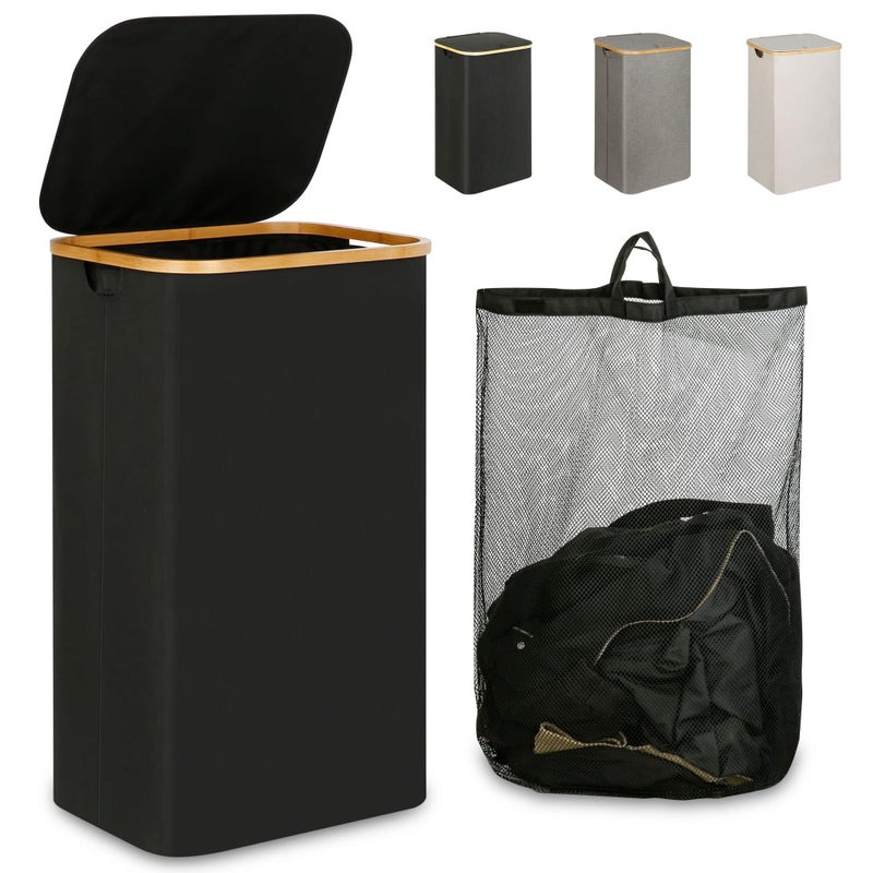 TRASSLE Laundry Basket with Lid, 110L Large Laundry Hamper with Handle and Lid, Collapsible Clothes Basket Organizer with Removable Inner Bag for Clothes Toys Towels (Black) - Image 1